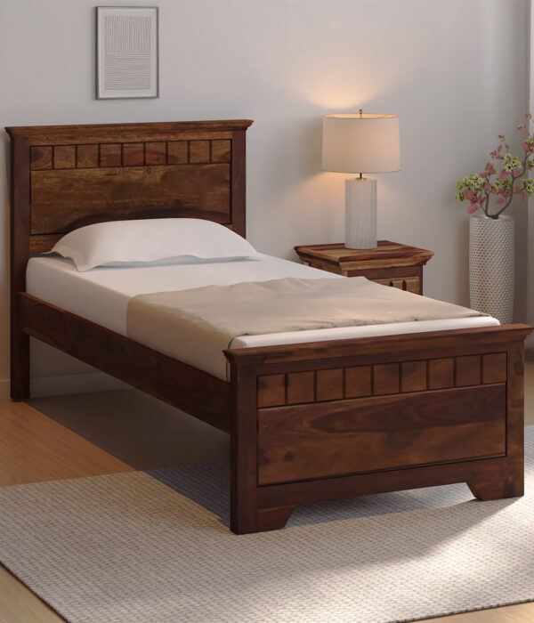 Mahjestica Sheesham Wood Single Bed without Storage (Provincial Teak Finish)