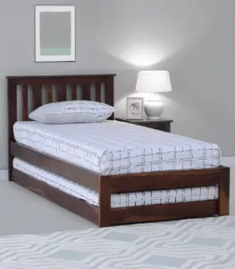 Froya Sheesham Wood Single Bed with Trundle (Provincial Teak Finish)
