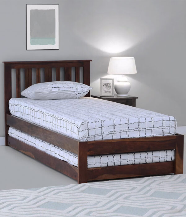 Froya Sheesham Wood Single Bed with Trundle (Provincial Teak Finish)