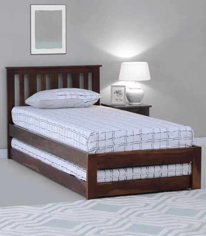 Froya Sheesham Wood Single Bed with Trundle (Provincial Teak Finish)
