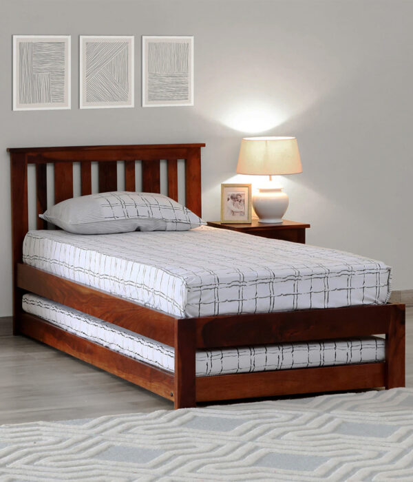 Froya Sheesham Wood Single Bed with Trundle (Honey Oak Finish)