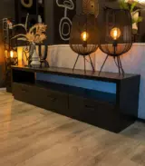 Lucale Solid Mango Wood Floor Standing TV Unit (Mahogany Finish)