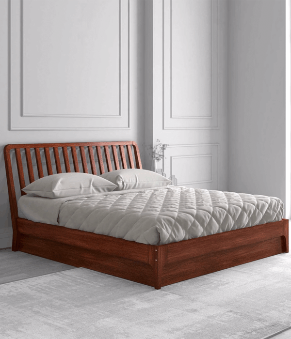 Pure Olivia Solid Wood King Size Beds with Box Storage in Brown Colour