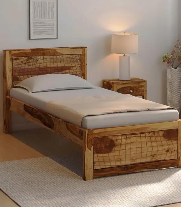 Newvo Sheesham Wood Single Bed without Storage (Rustic Teak Finish)