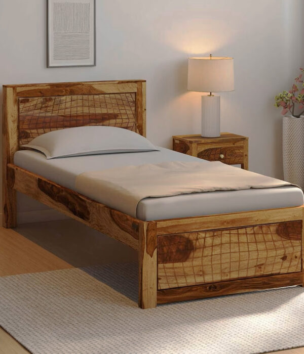 Newvo Sheesham Wood Single Bed without Storage (Rustic Teak Finish)