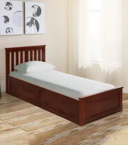 Sarko Solid Wood Single Bed with Box Storage (Honey Finish)