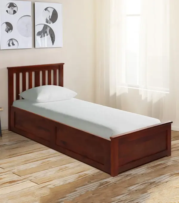 Sarko Solid Wood Single Bed with Box Storage (Honey Finish)