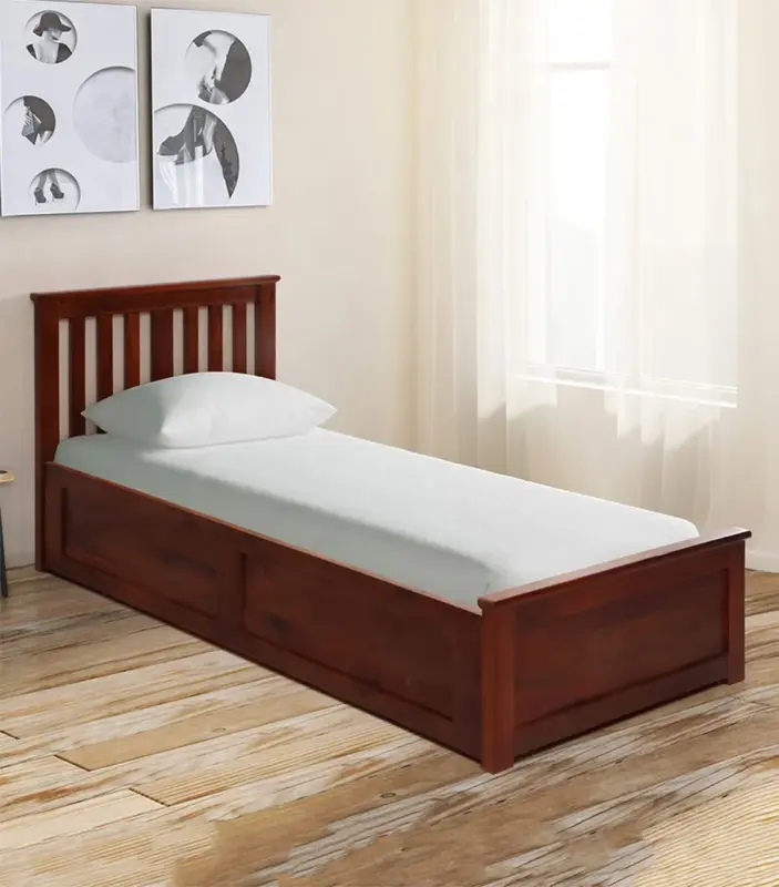 Sarko Solid Wood Single Bed with Box Storage (Honey Finish)