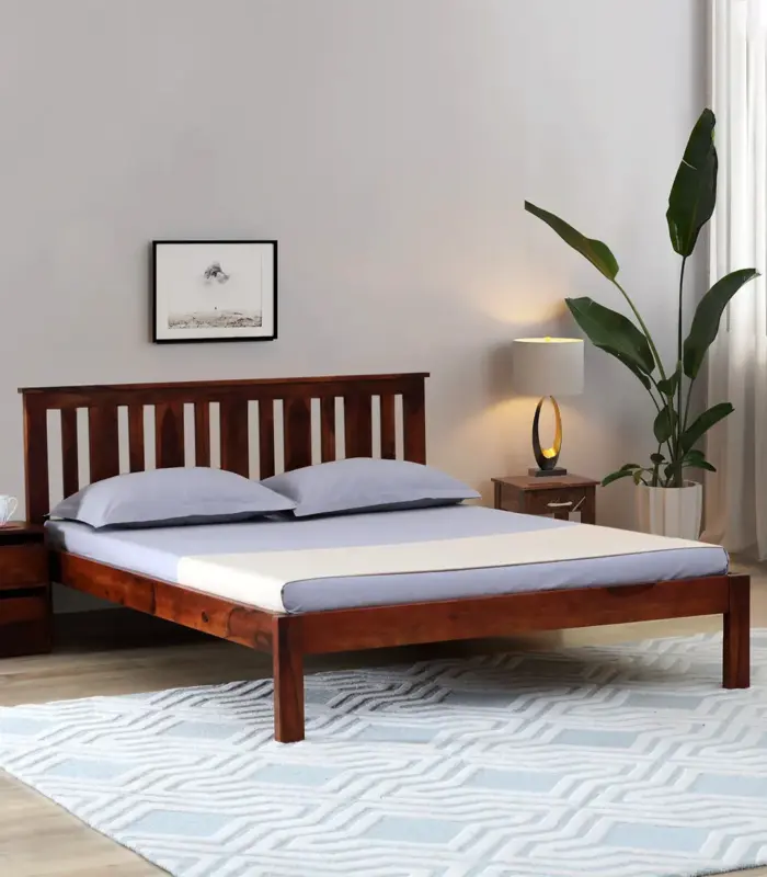 Froya Sheesham Wood King Size Bed without Storage (Honey Oak Finish)
