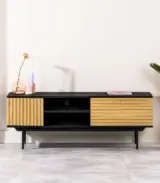 Roeley Mango Wood Floor Standing TV Unit (Black Finish)
