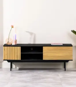 Roeley Mango Wood Floor Standing TV Unit (Black Finish)