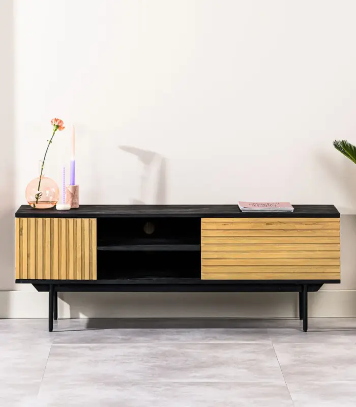 Roeley Mango Wood Floor Standing TV Unit (Black Finish)