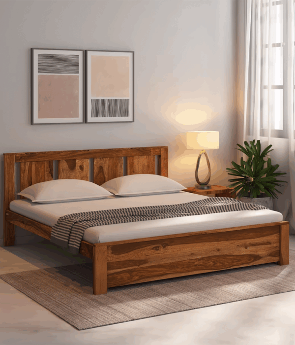 Amarillo Sheesham Wood King Size Bed In Scratch Resistant Rustic Teak Finish