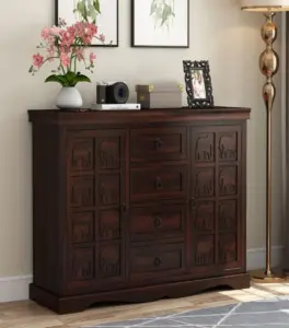 Embross Sheesham Wood Sideboard and Cabinet (Walnut Finish)