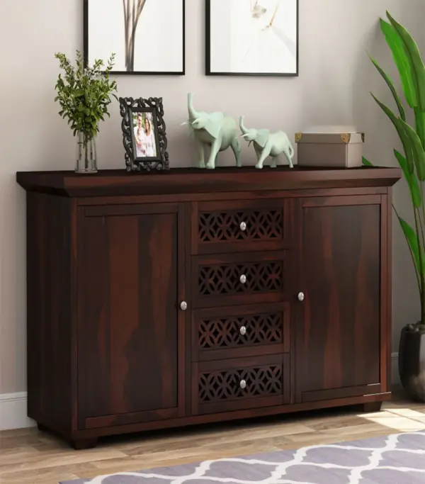 Clambrey Sheesham Wood Sideboard and Cabinet (Walnut Finish)