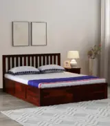 Eyva Sheesham Wood King Size Bed with Box Storage (Honey Oak Finish)