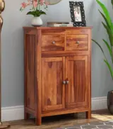 Clovid Sheesham Wood Cabinet with Two Drawers (Honey Finish)