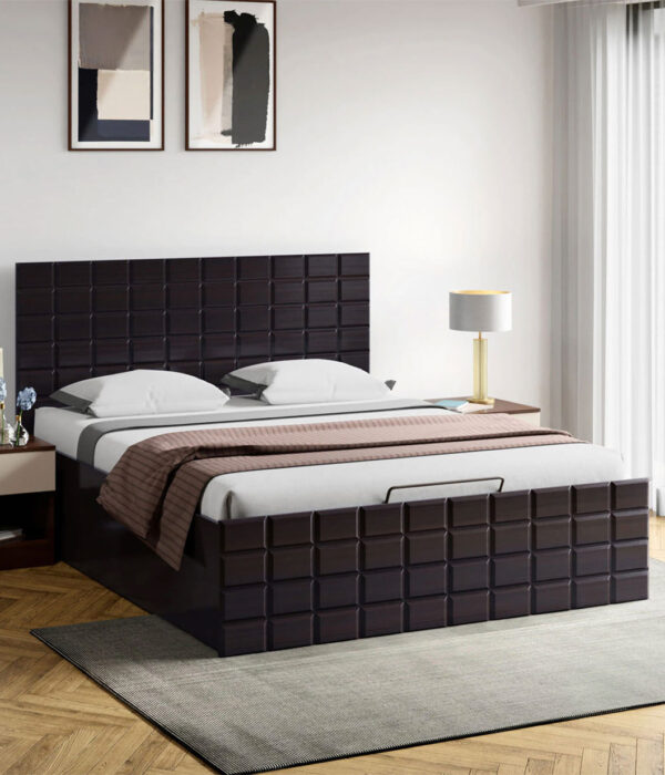 Chocolate Queen Size Bed in Cola Rain Finish With Hydraulic Storage