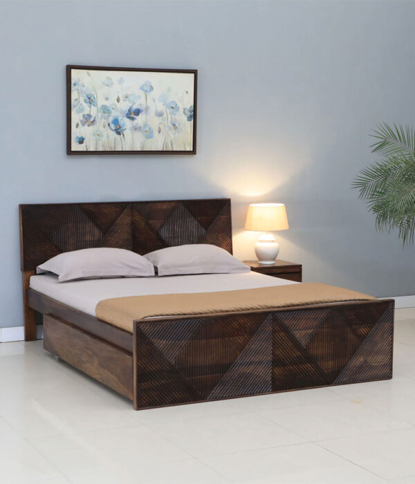 Ritrmo Sheesham Wood Queen Size Bed with Drawer Storage (Provincial Teak Finish)