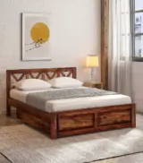 Krysys Sheesham Wood Queen Size Bed with Drawer Storage (Provincial Teak Finish)