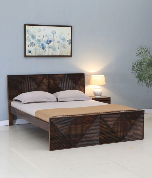 Ritmo Sheesham Wood Queen Size Bed In Provincial Teak Finish