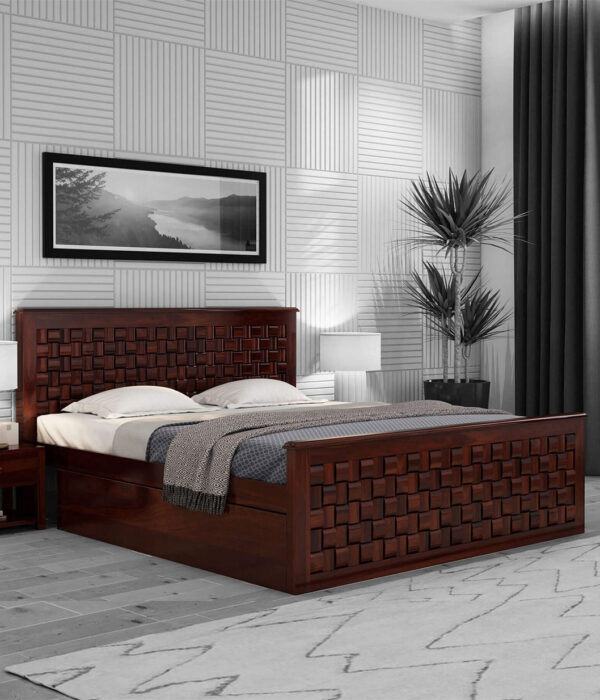 Flotingo Sheesham Wood Queen Size Bed with Drawer Storage (Walnut Finish)