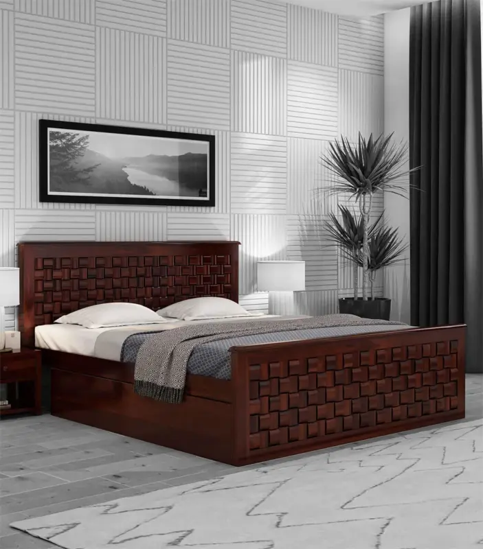 Flotingo Sheesham Wood Queen Size Bed with Drawer Storage (Walnut Finish)