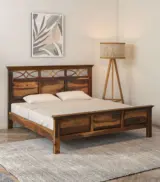 Donetask Sheesham Wood Queen Size Bed without Storage (Provincial Teak Finish)