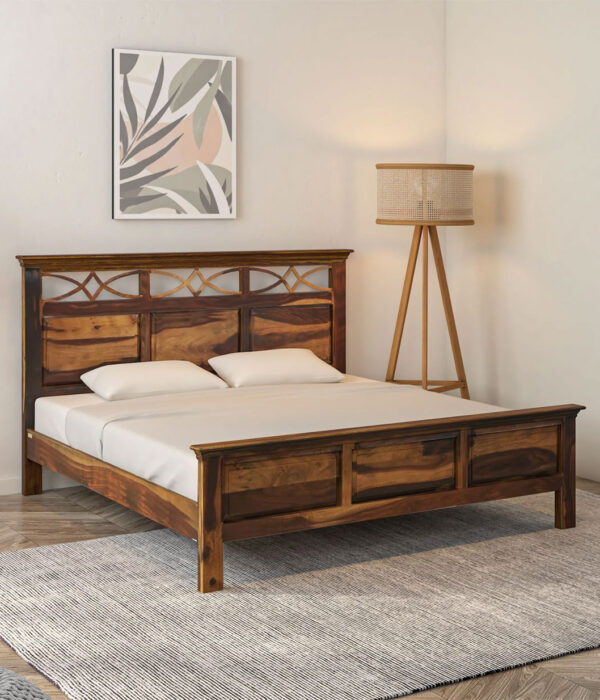 Donetask Sheesham Wood Queen Size Bed without Storage (Provincial Teak Finish)