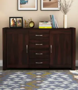Chevelier Sheesham Wood Sideboard and Cabinet with Four Drawers (Walnut Finish)