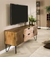 Passcal Solid Mango Wood Floor Standing TV Unit (Natural Finish)