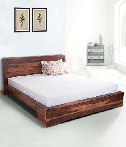 Osage Sheesham Wood Platform Queen Size Bed in Walnut Finish
