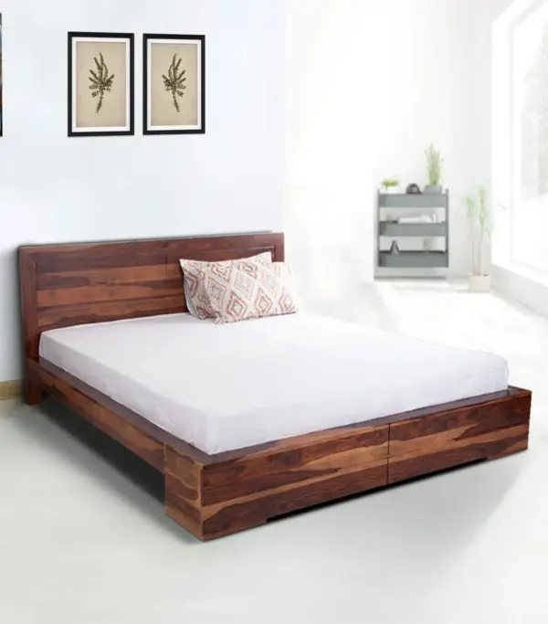 Saga Sheesham Wood Queen Size Bed without Storage (Natural Finish)
