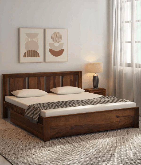 Amarillo Sheesham Wood King Size Bed In Scratch Resistant Provincial Teak Finish With Drawer Storage
