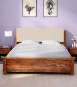Ntopia Sheesham Wood Queen Size Bed with Hydraulic Box Storage (Natural Brown Finish)