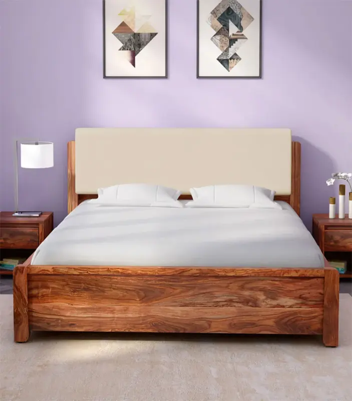 Ntopia Sheesham Wood Queen Size Bed with Hydraulic Box Storage (Natural Brown Finish)