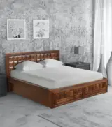 Woodrows Sheesham Wood Queen Size Bed with Box storage (Honey Finish)