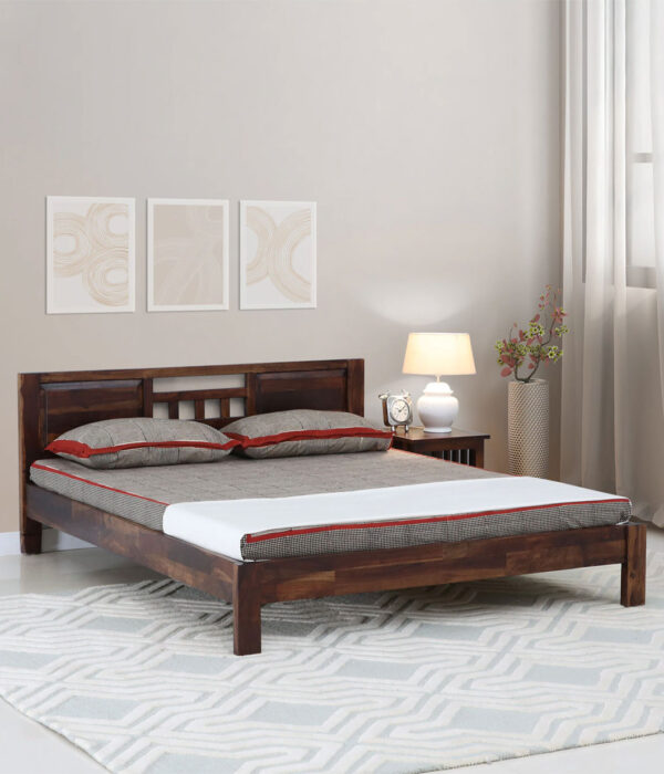 Mitsy Z Sheesham Wood Queen Size Bed in Scratch Resistant Provincial Teak Finish
