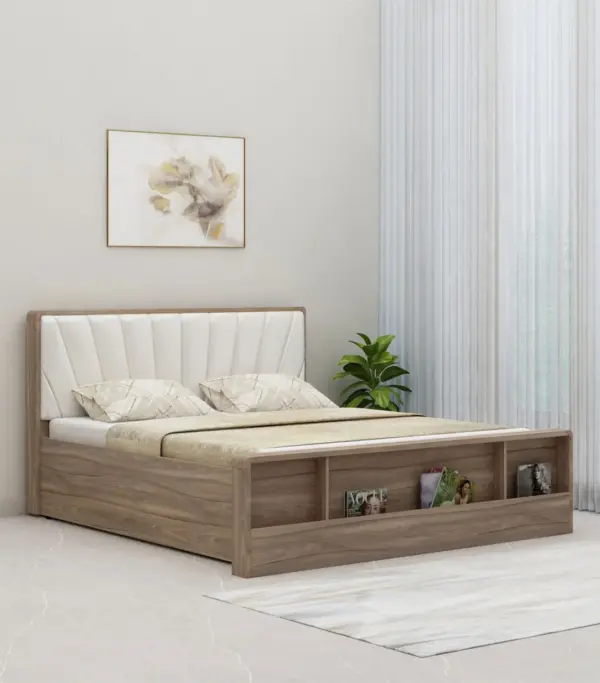 Cassendra Sheesham Wood Queen Size Bed with Hydraulic Box Storage (Bella White)