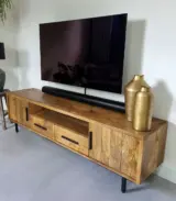 Jaydon Solid Mango Wood with Metal Stand Floor Standing TV Unit (Natural Finish) - Image 6