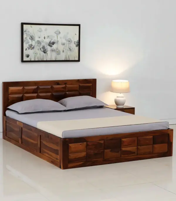 Arcamia Sheesham Wood King Size Bed with Box Storage (Brown Finish)