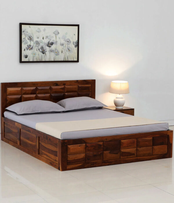 Arcadia Sheesham Wood King Size Bed in Brown Colour with Box Storage