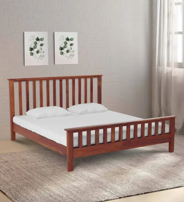 Abbay Sheesham Wood King Size Bed without Storage (Honey Oak Finish)
