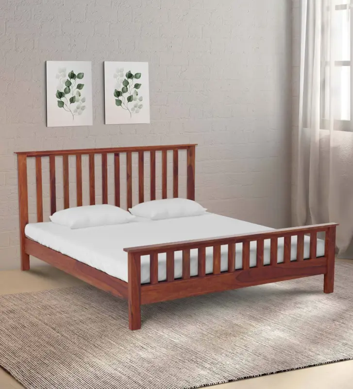 Abbay Sheesham Wood King Size Bed without Storage (Honey Oak Finish)