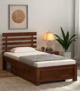Strigen Sheesham Wood Single Bed with Drawer Storage (Provincial Teak Finish)
