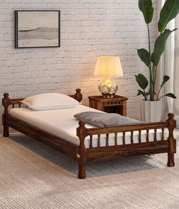 Agastya Sheesham Wood Single Bed in Scratch Resistant Provincial Teak Finish