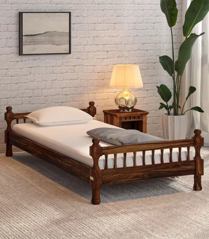 Egastya Sheesham Wood Single Bed without Storage (Provincial Teak Finish)