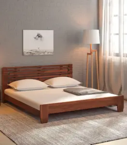 Viloseck Sheesham Wood King Size Bed without Storage (Rustic Teak Finish)