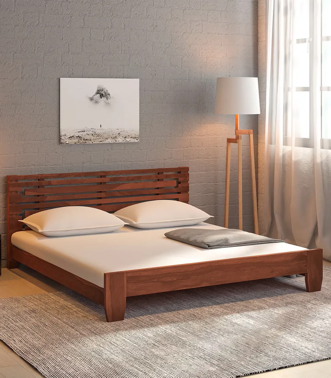 a Viloseck Sheesham Wood King Size Bed without Storage (Rustic Teak Finish)