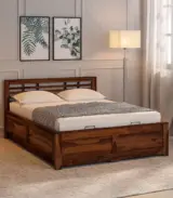 Sengovia Sheesham Wood King Size Bed with Hydraulic Box Storage (Provincial Teak Finish)